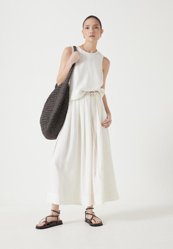 Ivy Pleated Linen Blend Midi Skirt