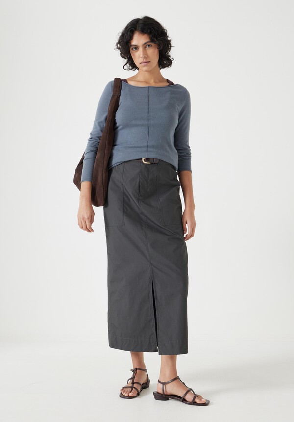 Lightweight Cotton Column Midi Skirt