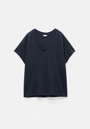 Rosalia Linen Blend V Neck T-Shirt