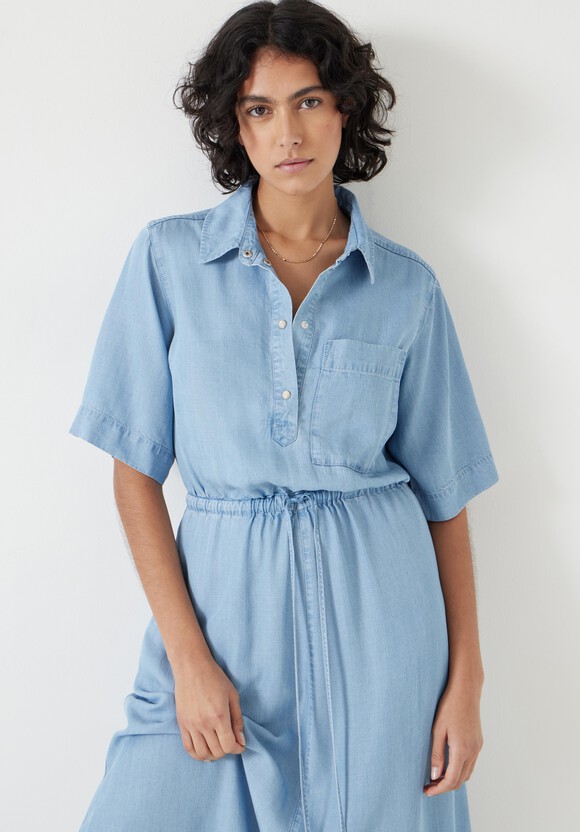 Short Sleeve Chambray Midi Shirt Dress