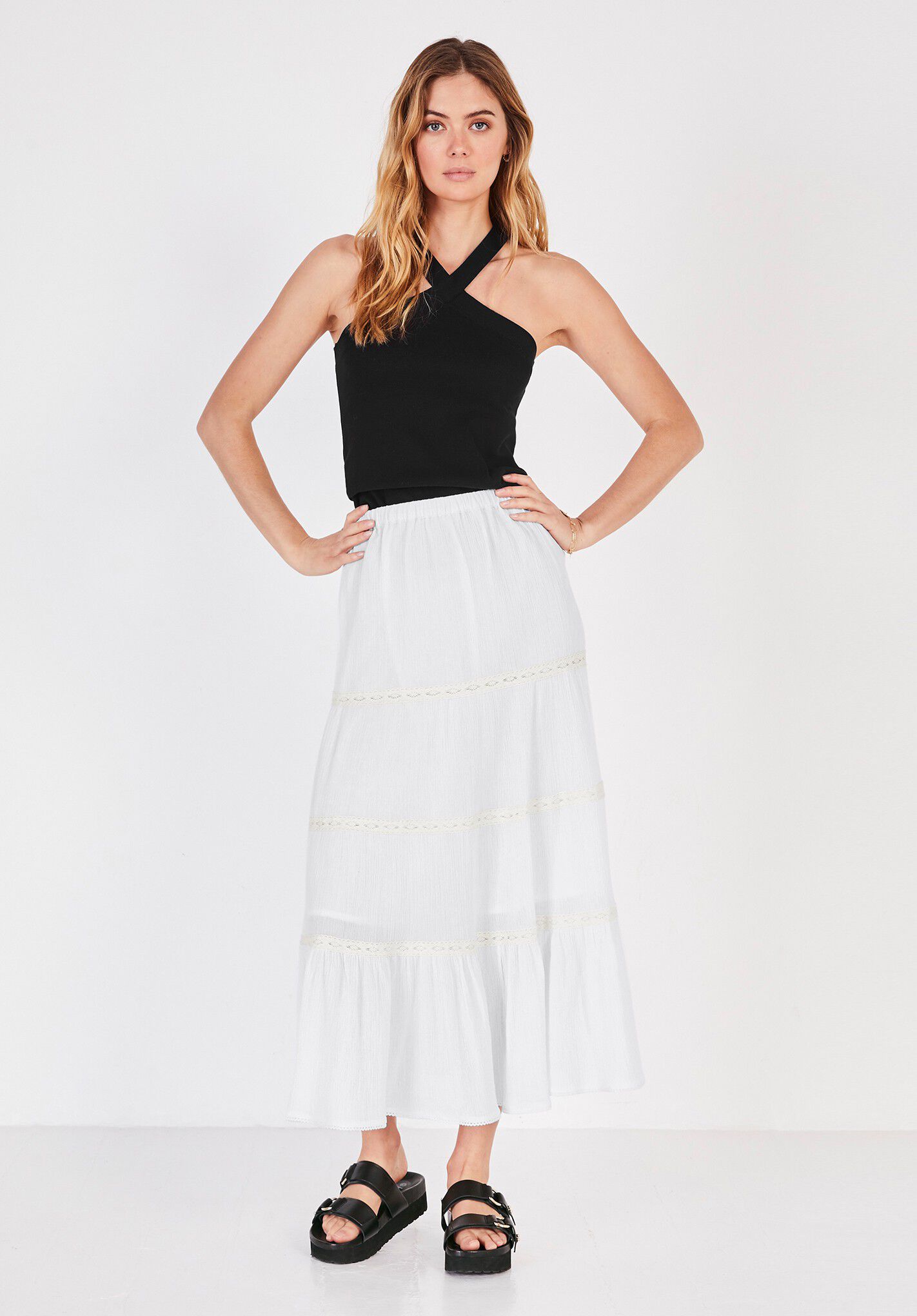 grey tiered maxi skirt