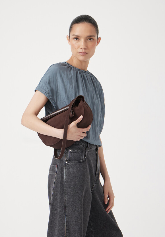 Zippy Crescent Leather Crossbody Bag
