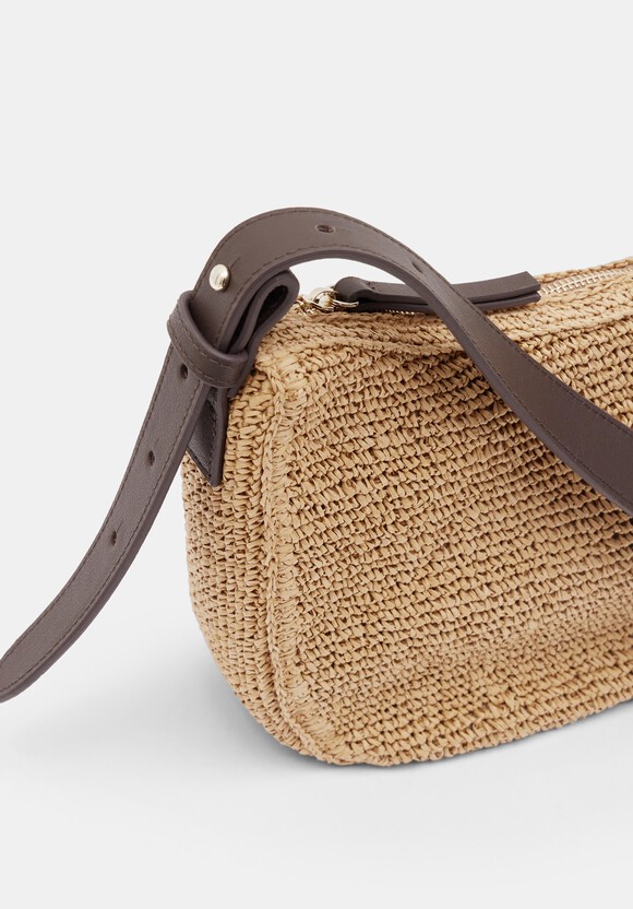Raffia Crossbody Bag with Leather Strap
