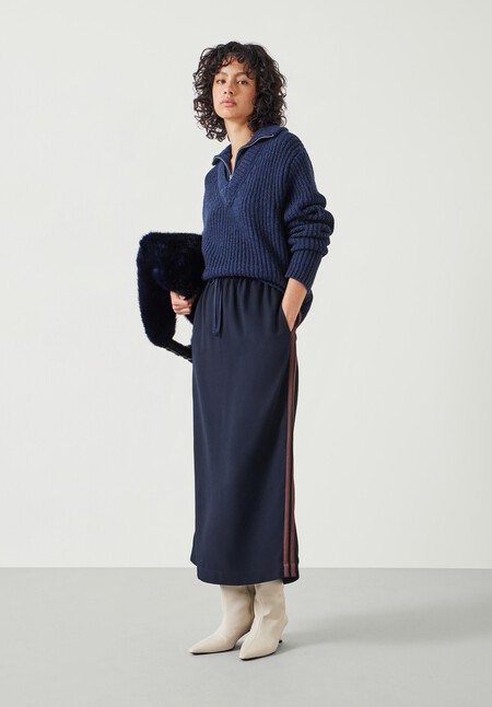 Petunia Side Stripe Midi Skirt