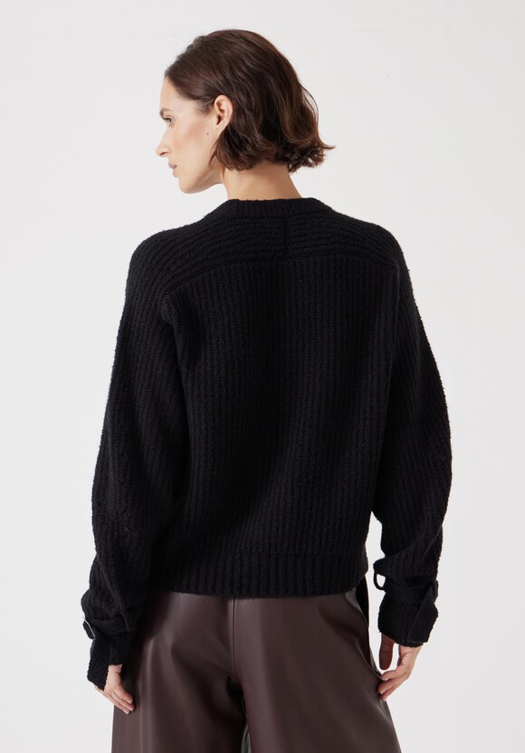 Tie and Buckle Detail Textured Knitted Jumper
