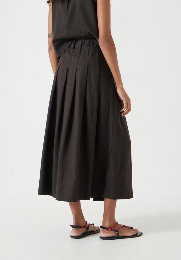 Ivy Pleated Linen Blend Midi Skirt