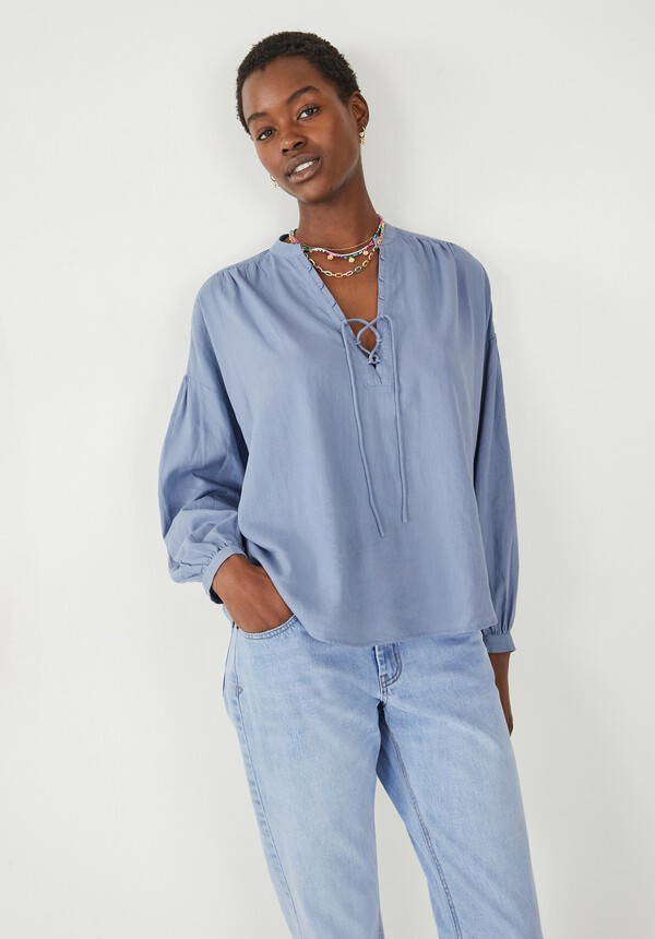 Tallulah Lace Up Linen Blouse