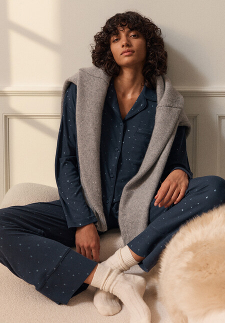 Ribbed Modal Star Printed Pyjamas