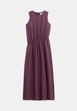 Air Flow Sleeveless Gathered Waist Midi Dress
