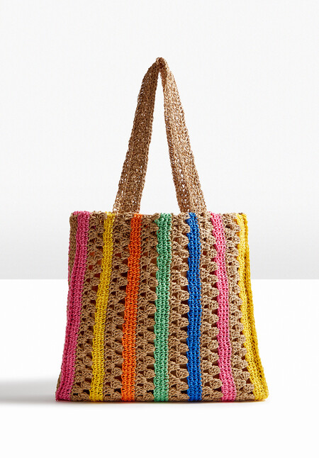 Rainbow Raffia Tote Bag