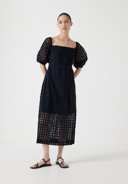 Broderie Off Shoulder Midi Dress
