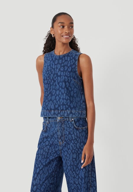 Valerie Leopard Print Denim Top