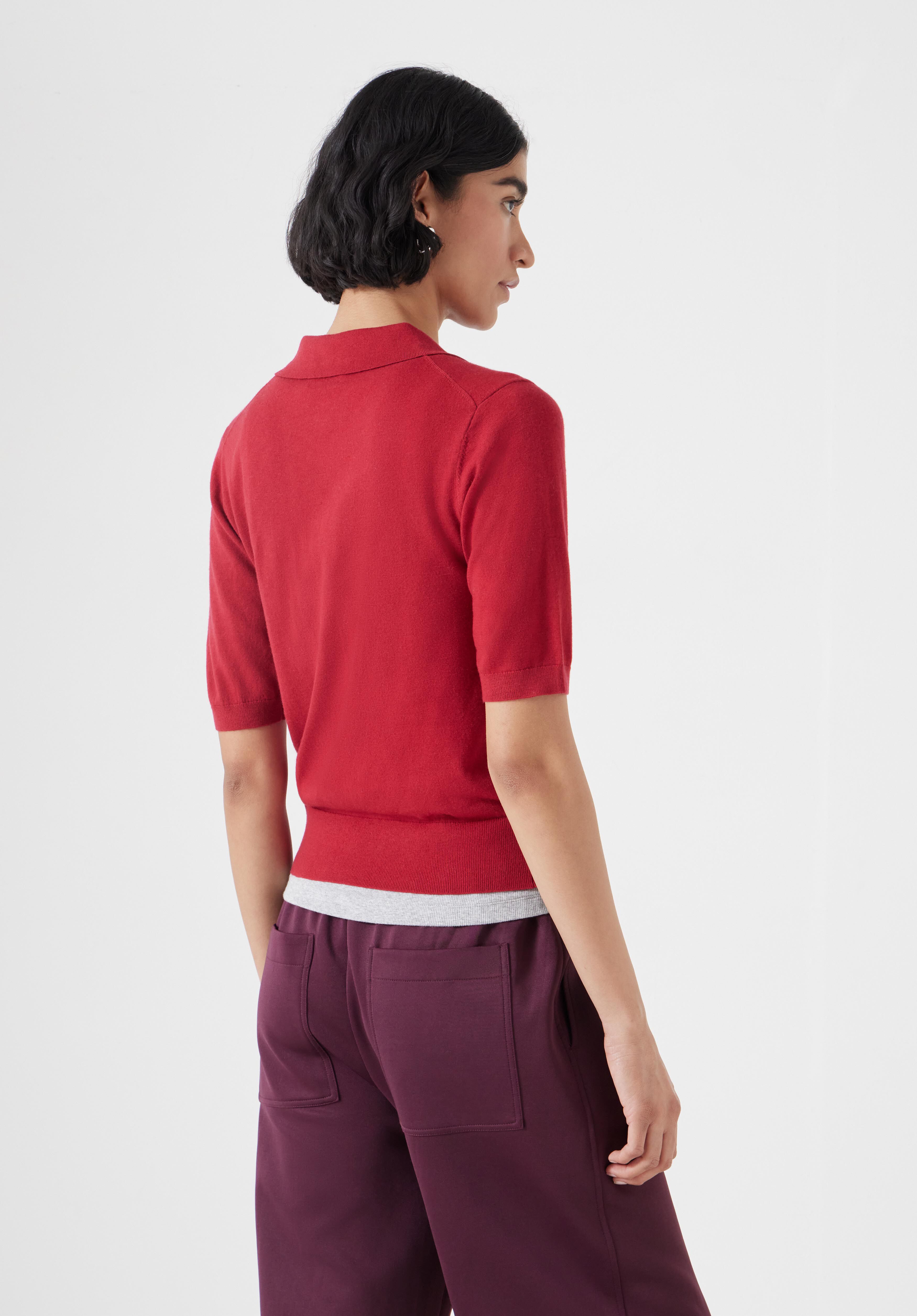 Fine Knit Short Sleeve Polo Top | Red | hush Fine Knit Short Sleeve Polo Top | Red | hush