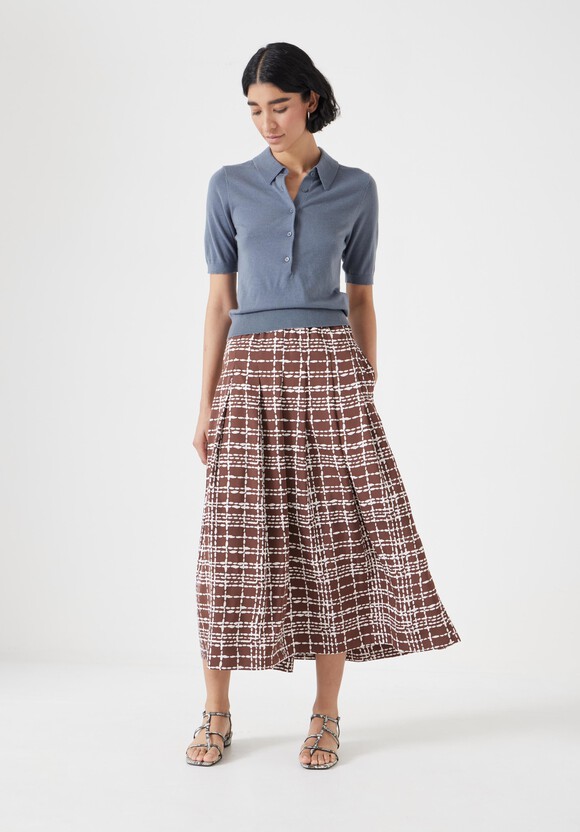 Satin Twill Pleated Midi Skirt