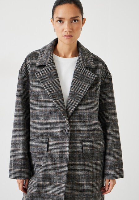Nell Relaxed Wool Blend Check Coat