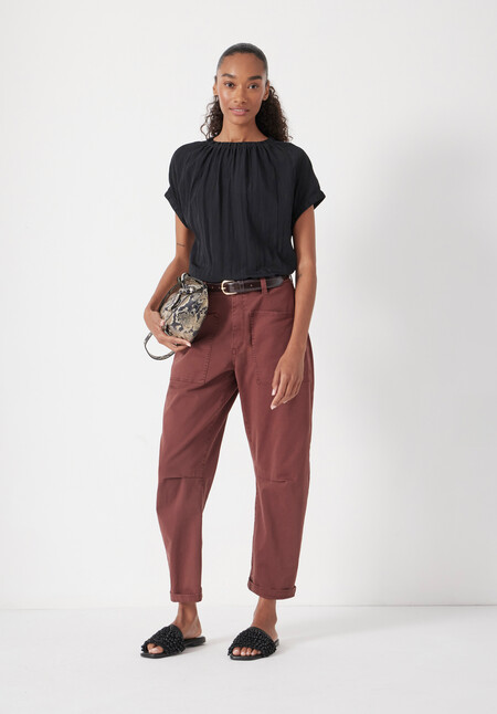 Gathered Crew Neck Short Sleeve Top