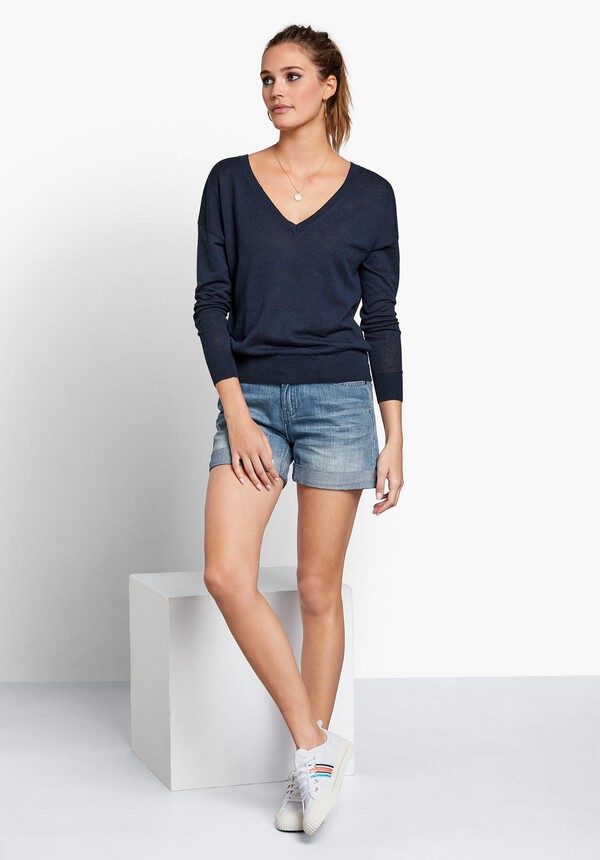 Linen-Blend V-Neck Jumper