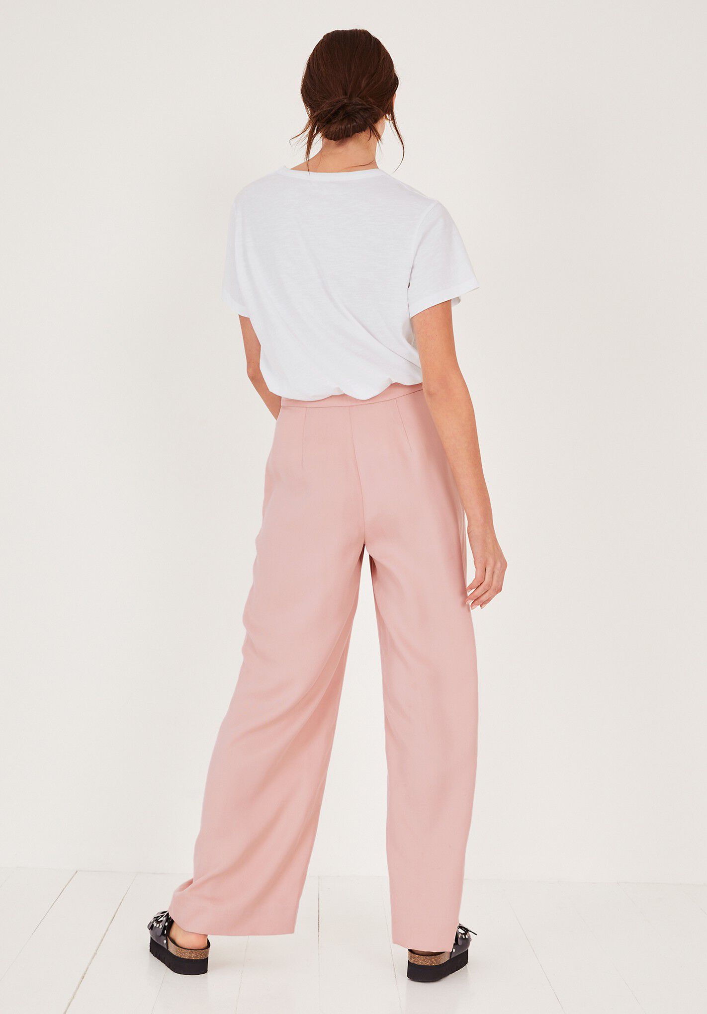 Pink trousers wide leg clearance