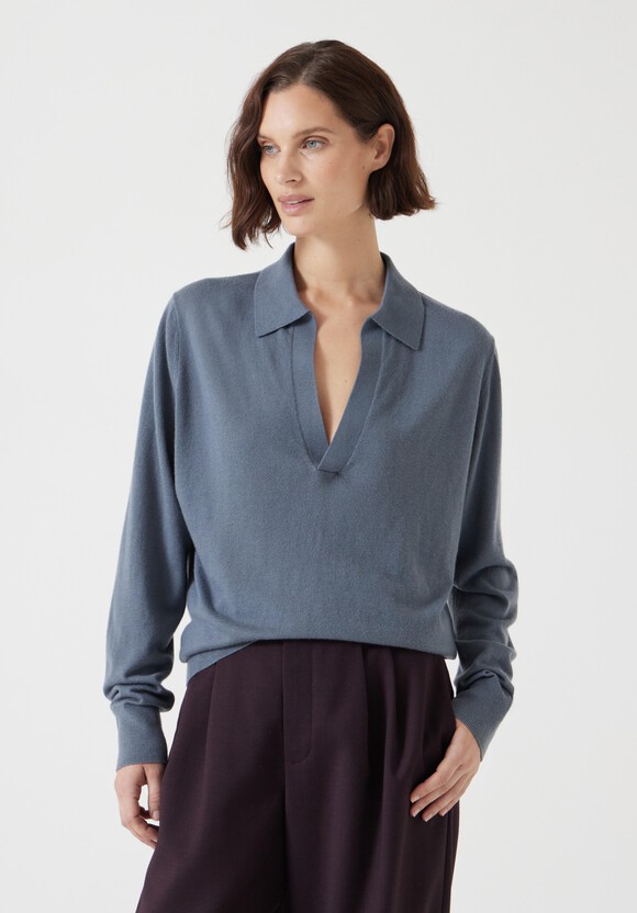 Wool Blend Open Collar Knitted Jumper