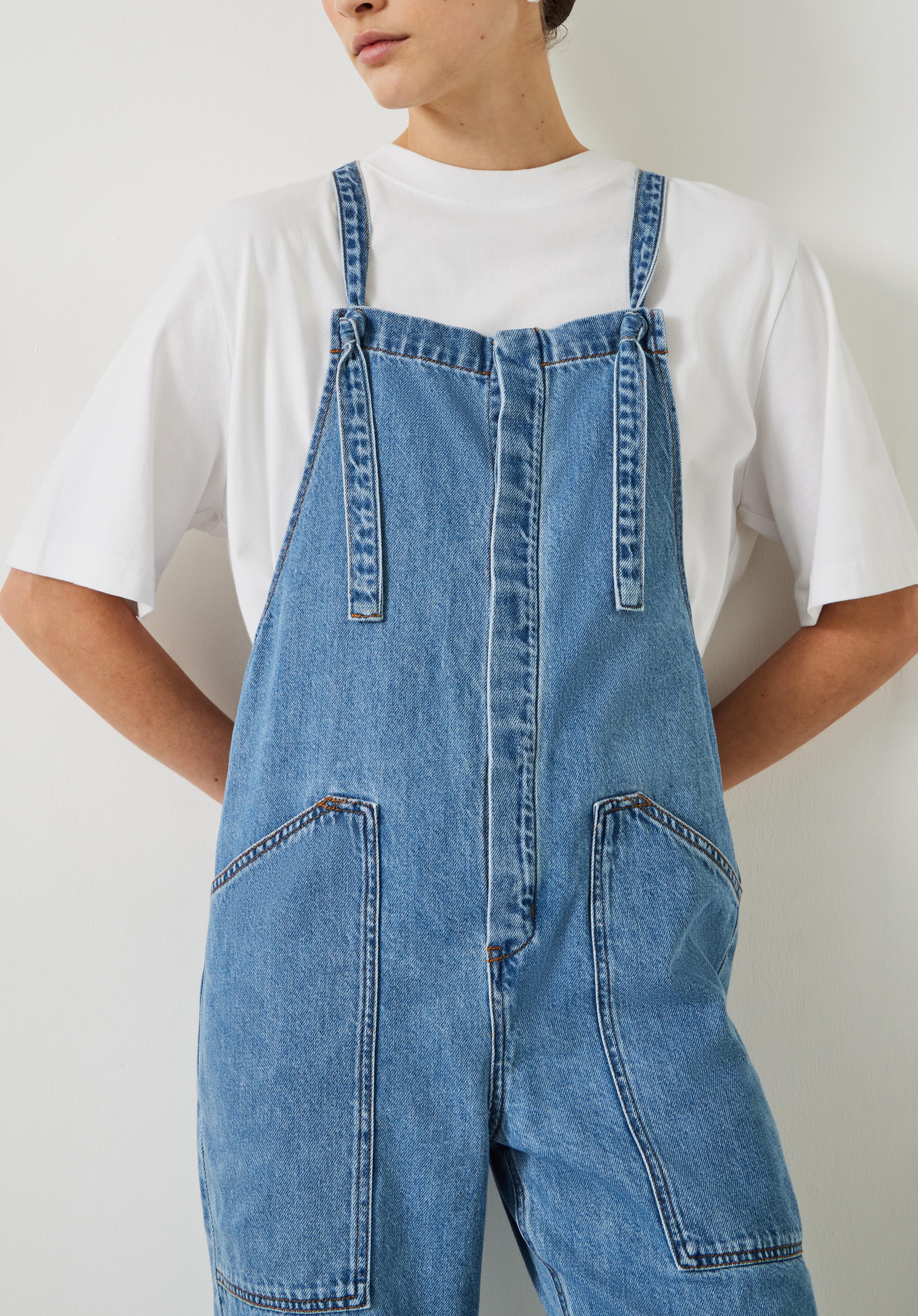 Cropped denim dungarees sales