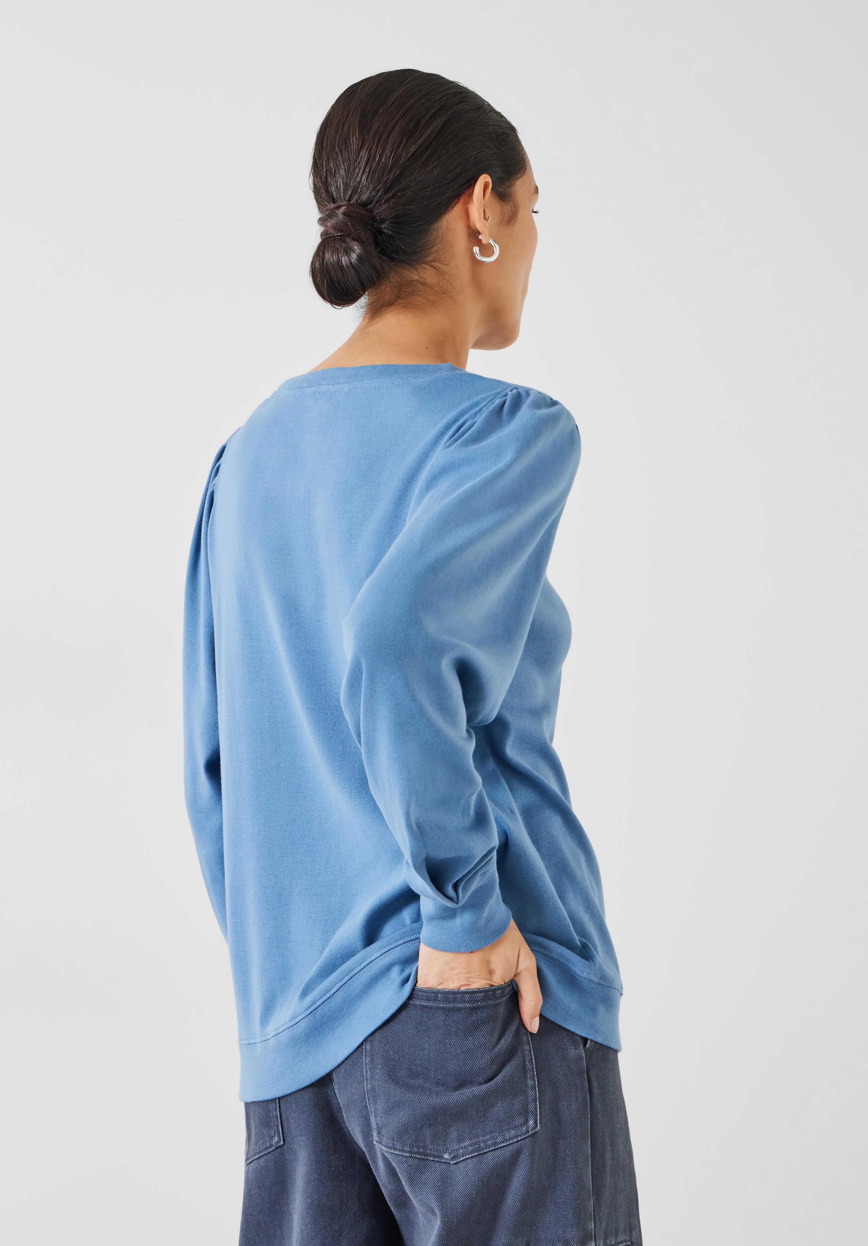 Emily Puff Sleeve Jersey Top | Dusty Blue | hush