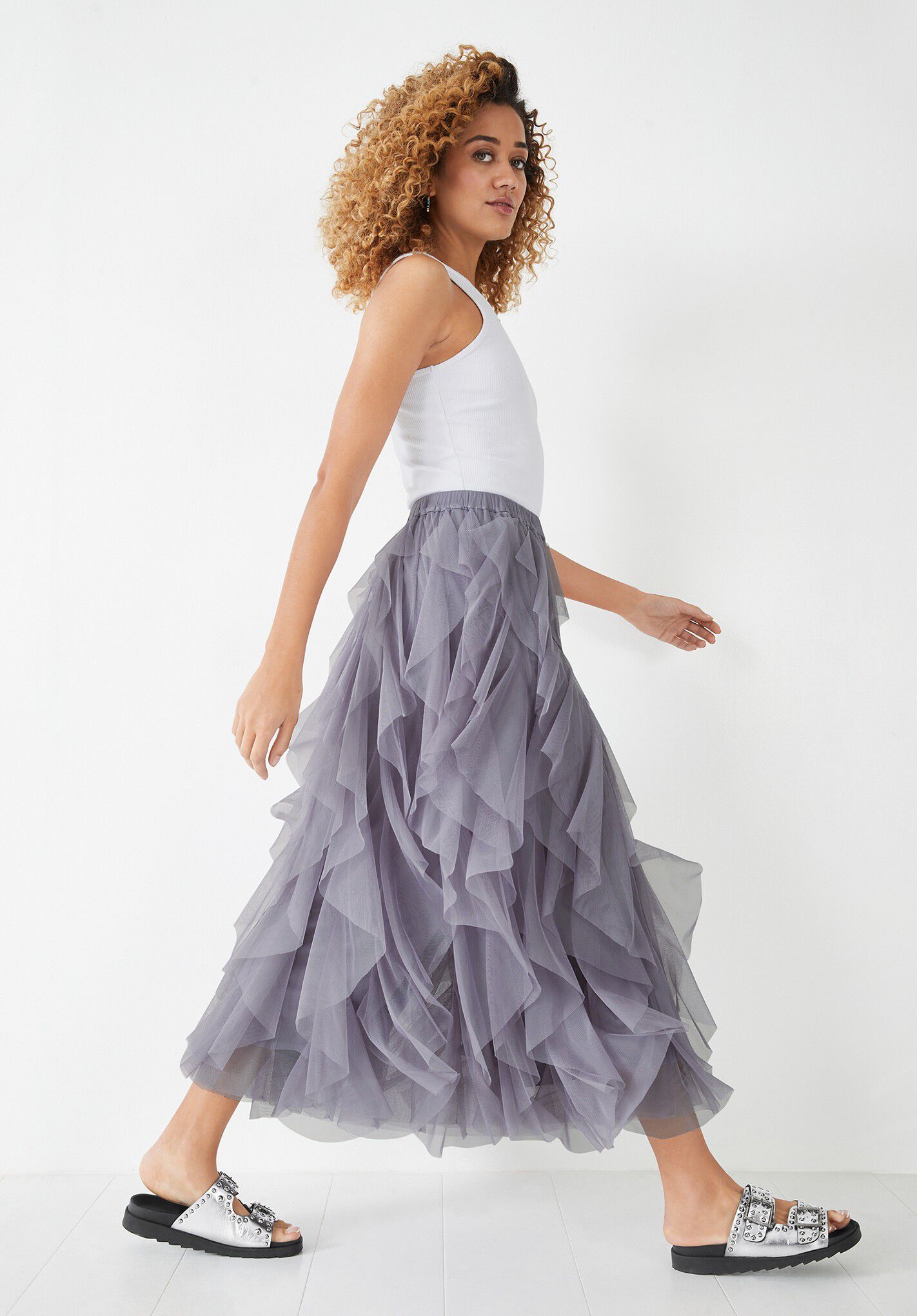 Mauve tulle deals midi skirt