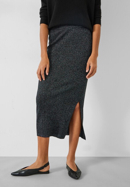 Metallic Ribbed Midi Skirt