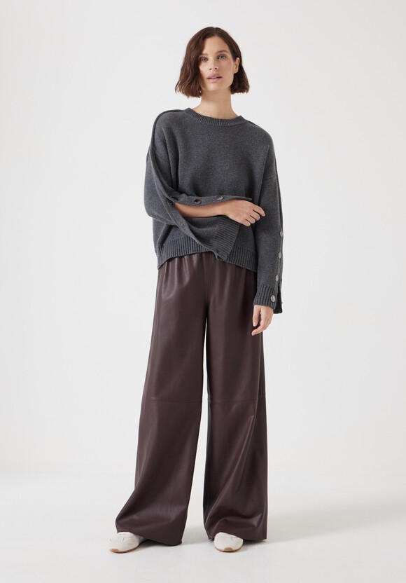 Popper Sleeve Crew Knitted Jumper