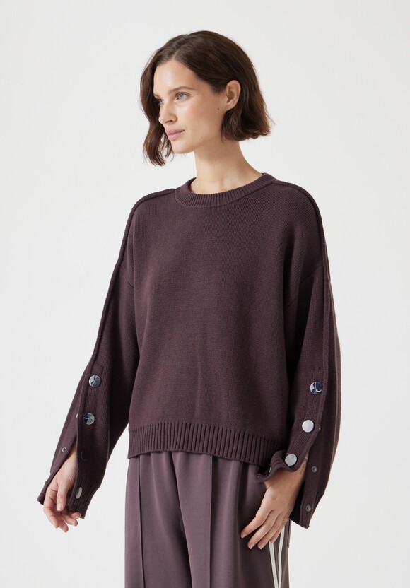 Popper Sleeve Crew Knitted Jumper