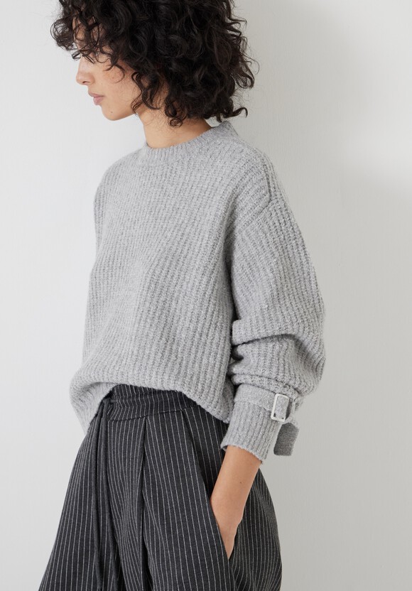 Tie and Buckle Detail Textured Knitted Jumper