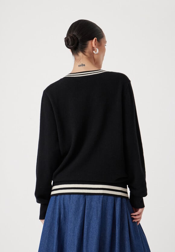Merino Wool V Neck Stripe Jumper