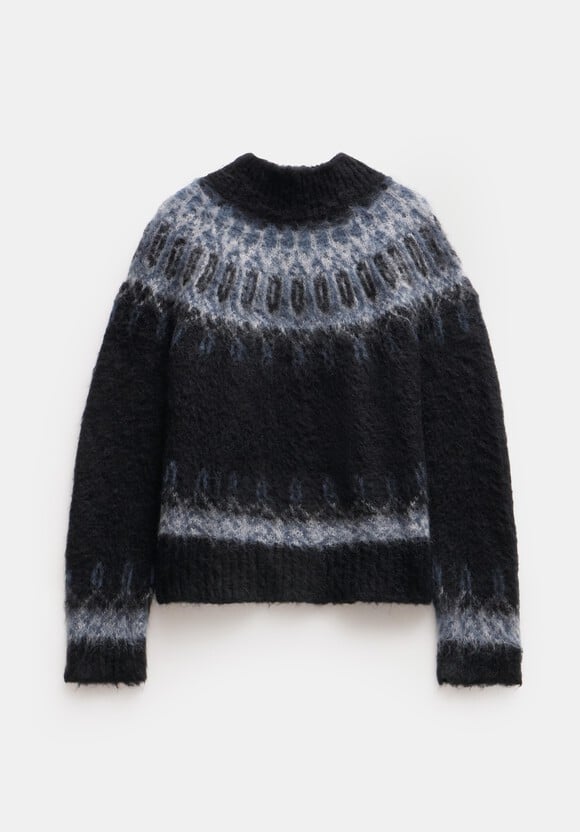 Ebony Brushed Yoke Fairisle Jumper with Mohair