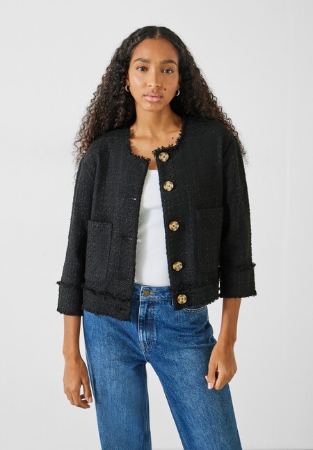 Saffron  Collarless Boucle Jacket