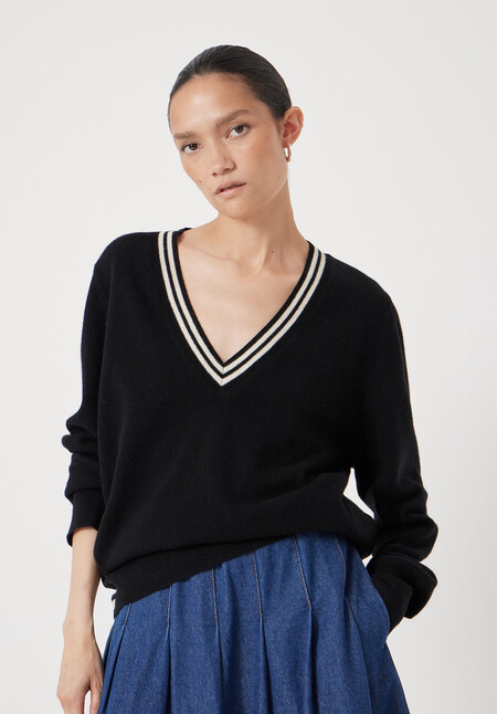 Merino Wool V Neck Stripe Jumper