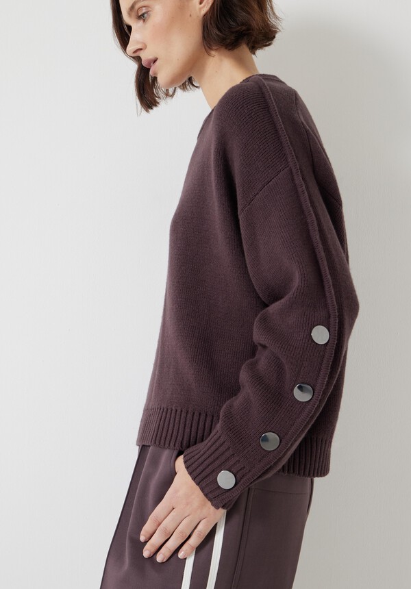 Popper Sleeve Crew Knitted Jumper