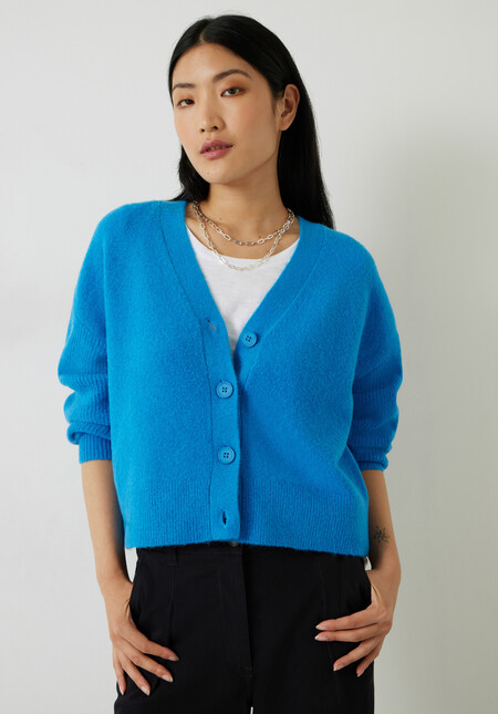 Lori Ribbed Sleeve Wool Blend Cardigan