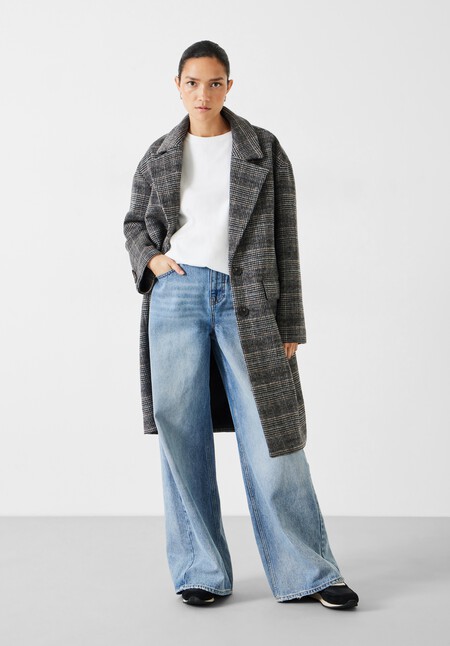 Nell Relaxed Wool Blend Check Coat