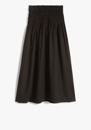 Shirred Linen Midi Skirt