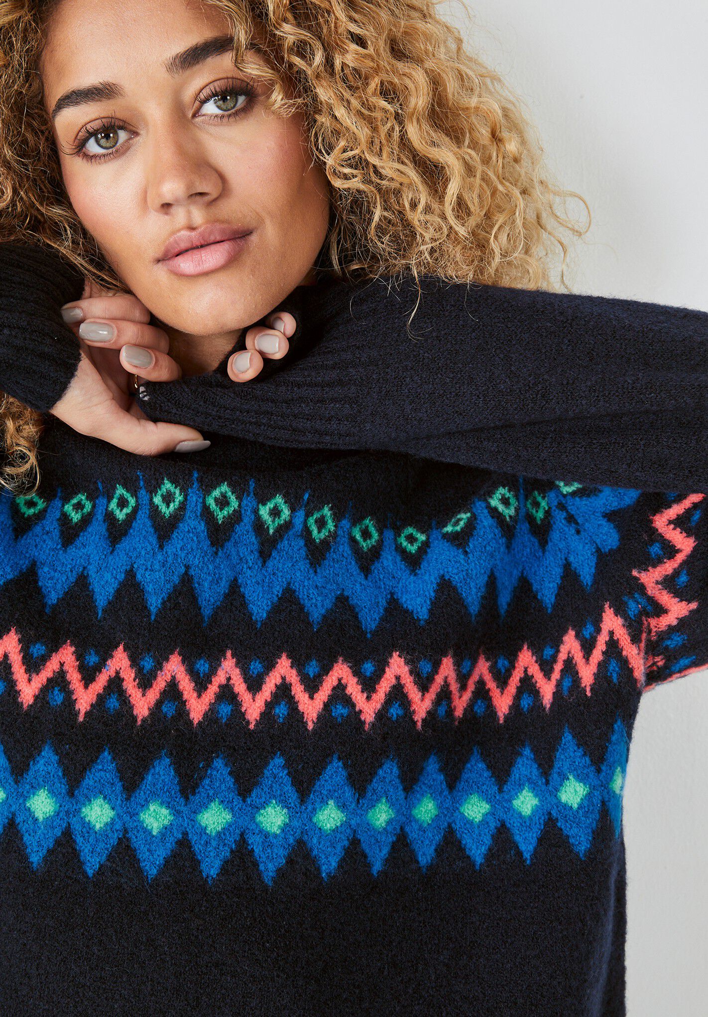 Rhea Fair Isle Jumper Midnight Navy Blue hush