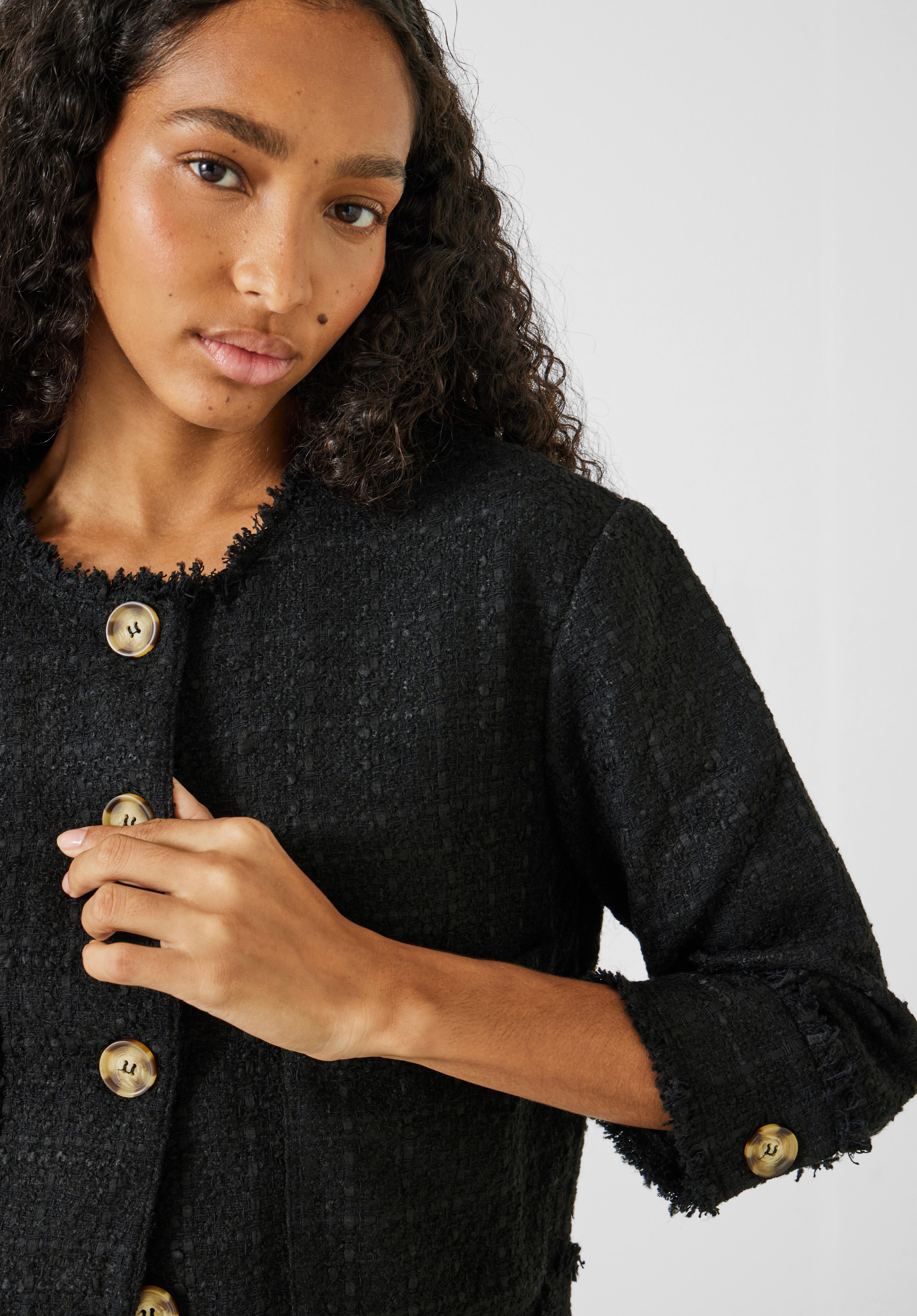 Black boucle jacket top