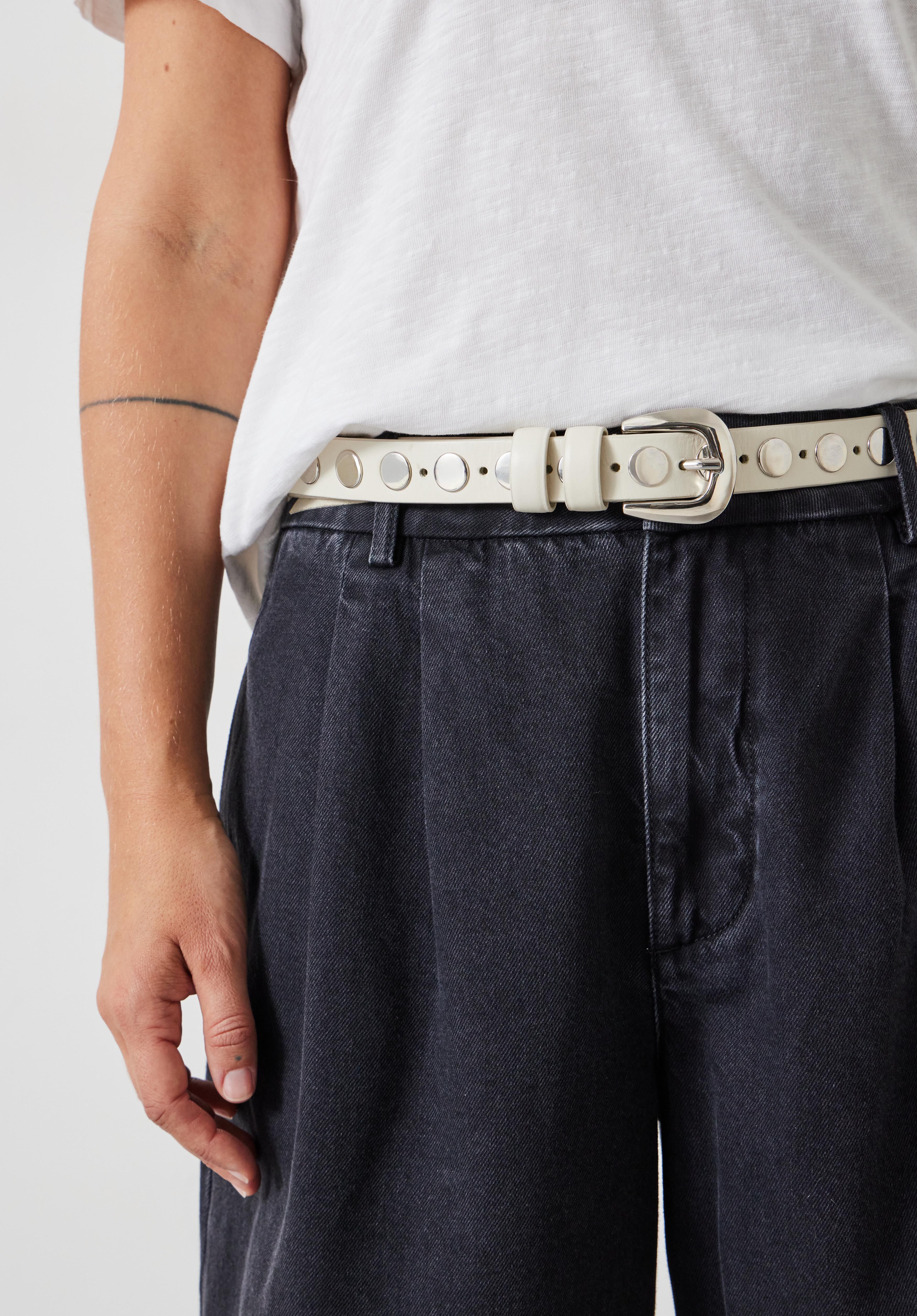 Seren Studded Leather Belt White hush