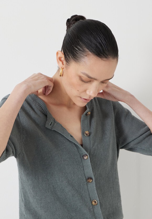 Linen Blend Short Sleeve Cardigan