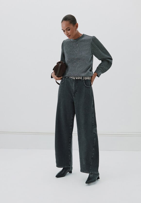 Emily Metallic Puff Sleeve Jersey Top