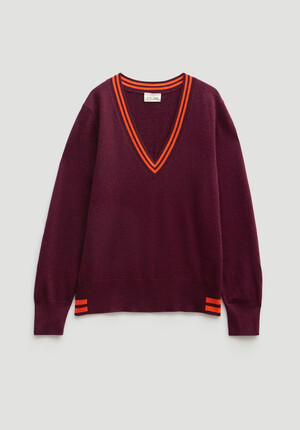 Merino Wool V Neck Stripe Jumper