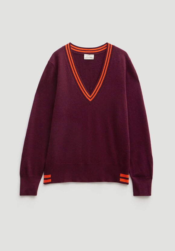Merino Wool V Neck Stripe Jumper