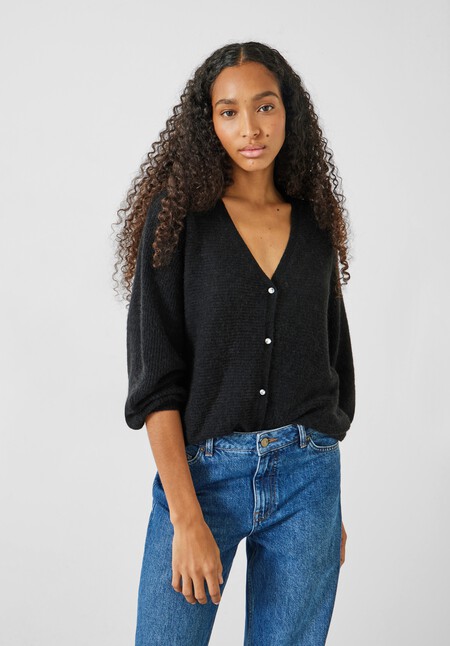 Cosmo Fluffy Wool Blend Ribbed Cardigan