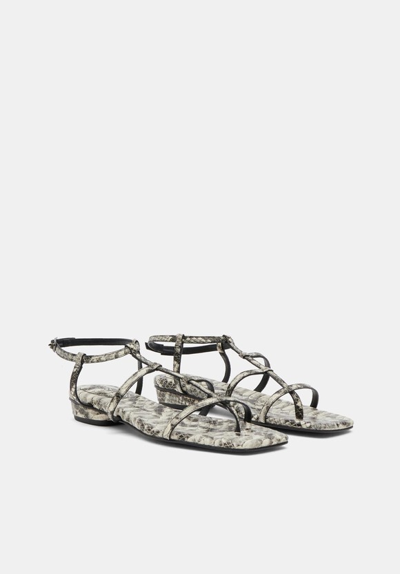Leather Strappy Low Heel Sandals