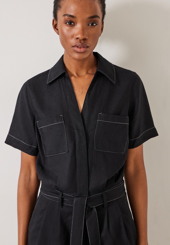 Fran Contrast Stitch Linen Playsuit