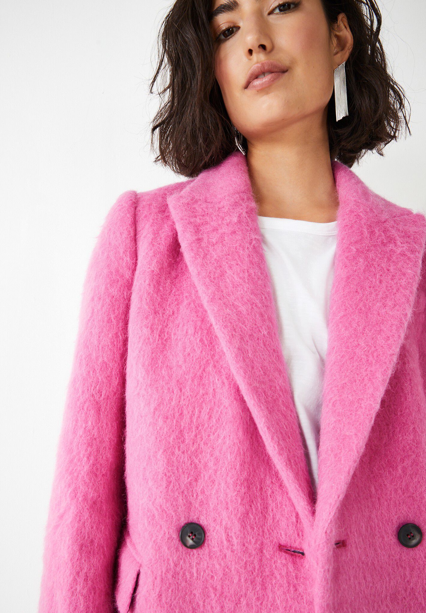 Rue Tailored Coat Bright Pink Wool hush
