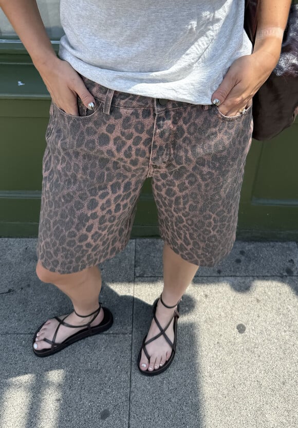 Leopard Print Denim Bermuda Shorts